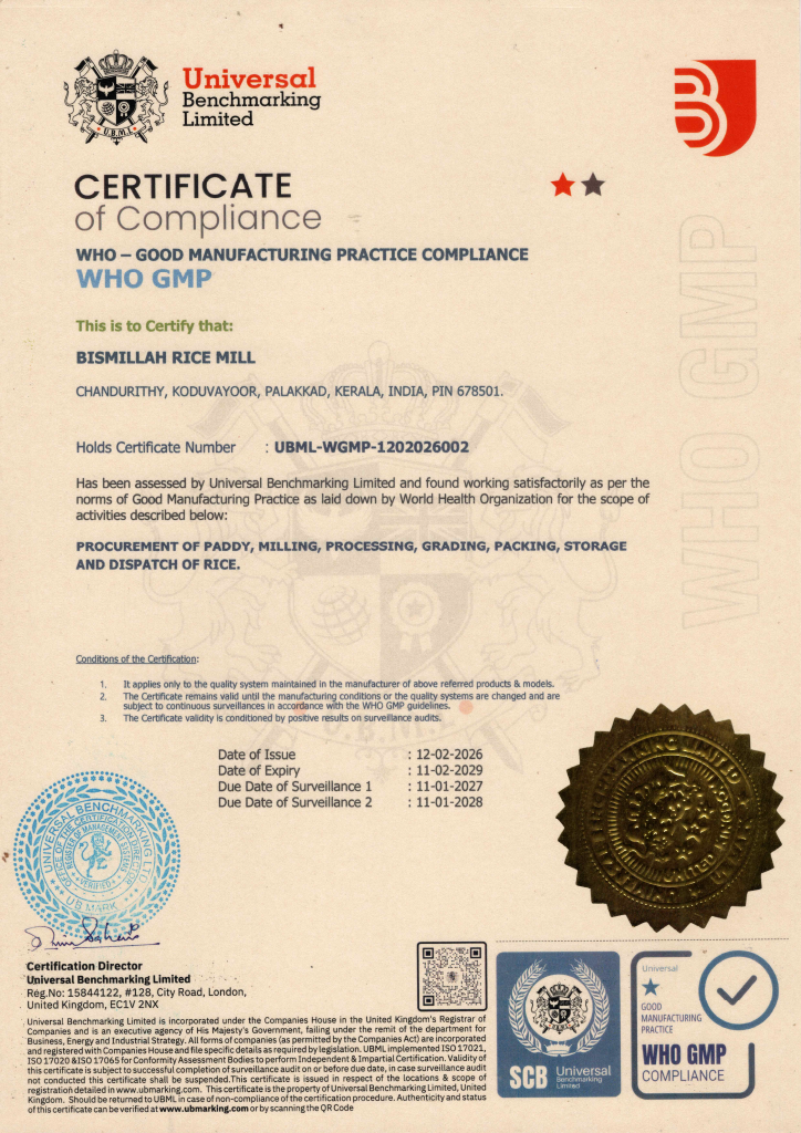 WHO-GMP (World Health Organization – Good Manufacturing Practice) Compliance Certificate