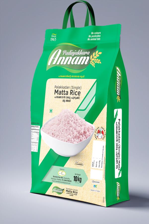 Annam Palakkadan Single Matta Rice 10 kg green rice bag packaging